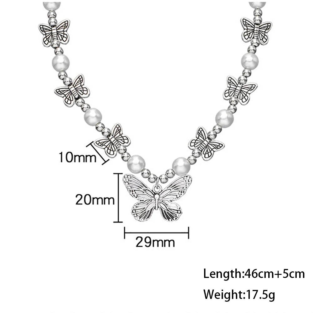 

Vintage Metal Butterfly Choker Necklace For Women Harajuku Punk Imitation Pearls Gothic Pendant Necklace Animal Handmade Jewelry