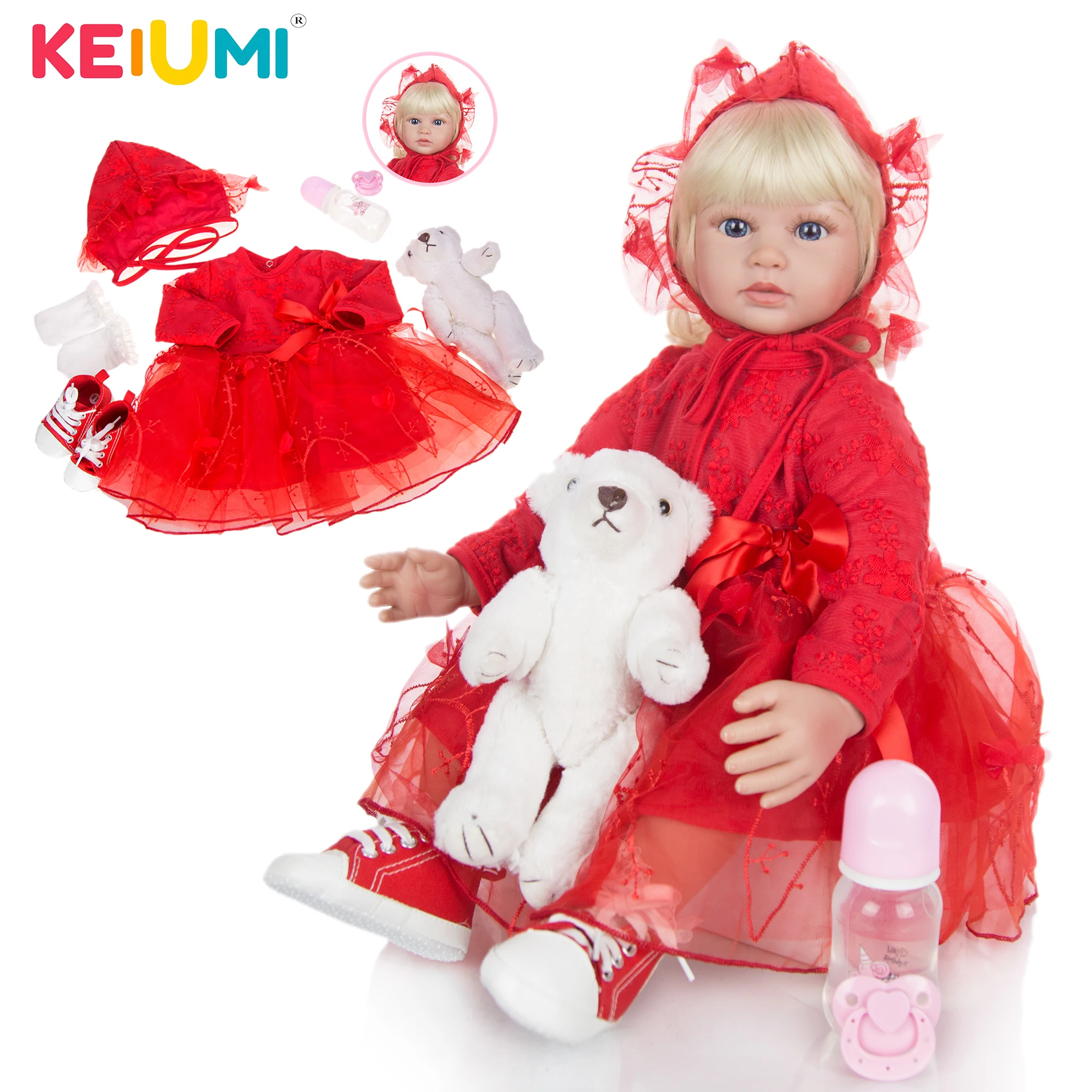 KEIUMI бесплатная доставка 24 дюйма принцесса ребенок Reborn Bebe куклы 60 см силиконовые