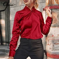 celmia elegant womens blusas satin twisted collar y2k blouses autumn office long sleeves solid color 2022 fashion tops mujer