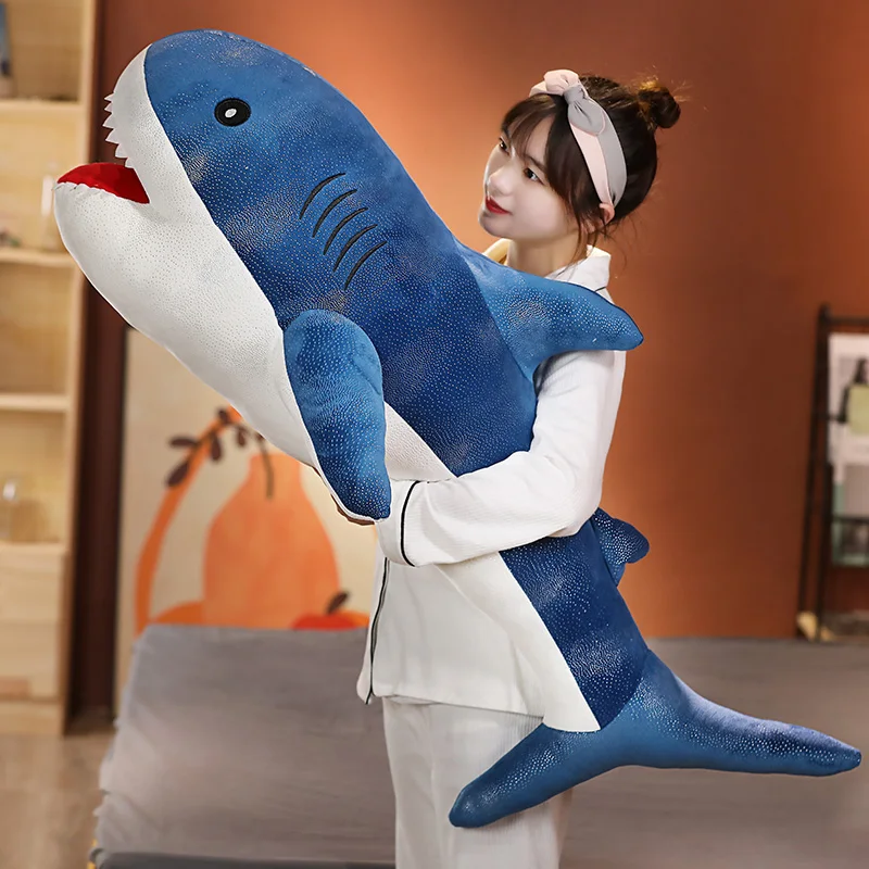 

50-140cm Giant Size Shark Plush Toy Lifelike Sea Animals Stuffed Toy Huggable Shark Soft Animal Pillow Kids Gift Home Decor