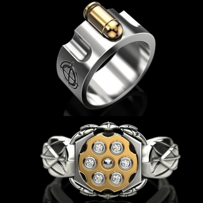 

WANGAIYAO new creative Russian roulette bullet male ring revolver bullet nest magazine shape female couple ring fashion jewelry