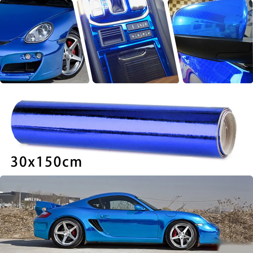 

100% New And High Quality 150cmx30cm Dark Blue Car Glossy Chrome Mirror Vinyl Wrap Film Roll Sheet Sticker