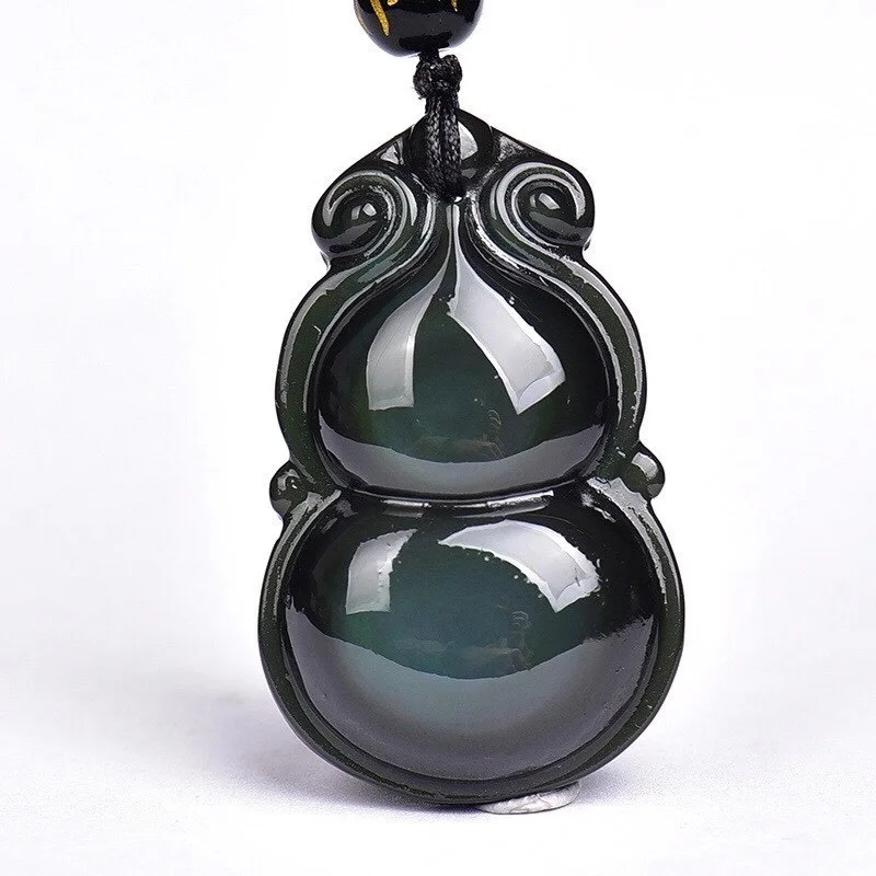 

1pc Natural rainbow obsidian eye carving gourd pendant + Bead Chain