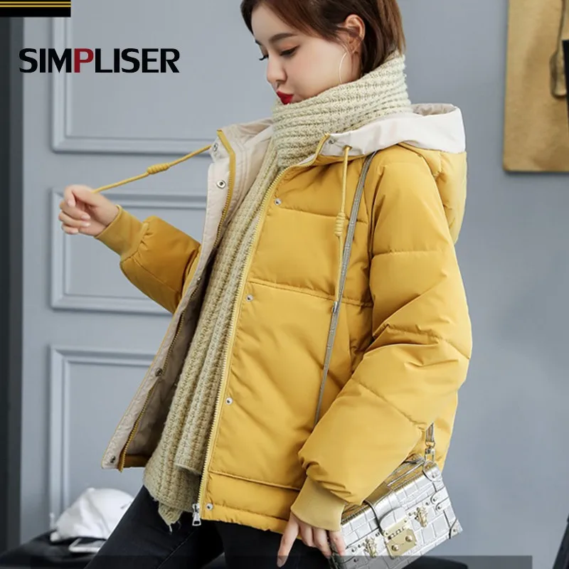 Пуховое хлопковое пальто женская Свободная верхняя одежда с капюшоном женские