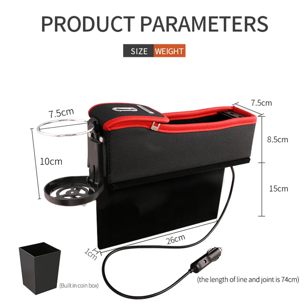

Universal Car Console Seat Gap Organizer Cup Holder Auto Seat Side Slit Pocket Storage Box With Dual USB Charging Ports