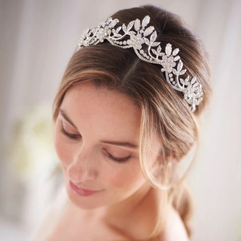 

Round Silver Alloy White High Quality Rhinestones Diademas Wave Shape Bridal Head Crown Accessoires Mariage