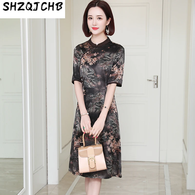 

Шелковое женское платье SHZQ из шелка тутового шелкопряда, новое улучшенное летнее платье-Ципао