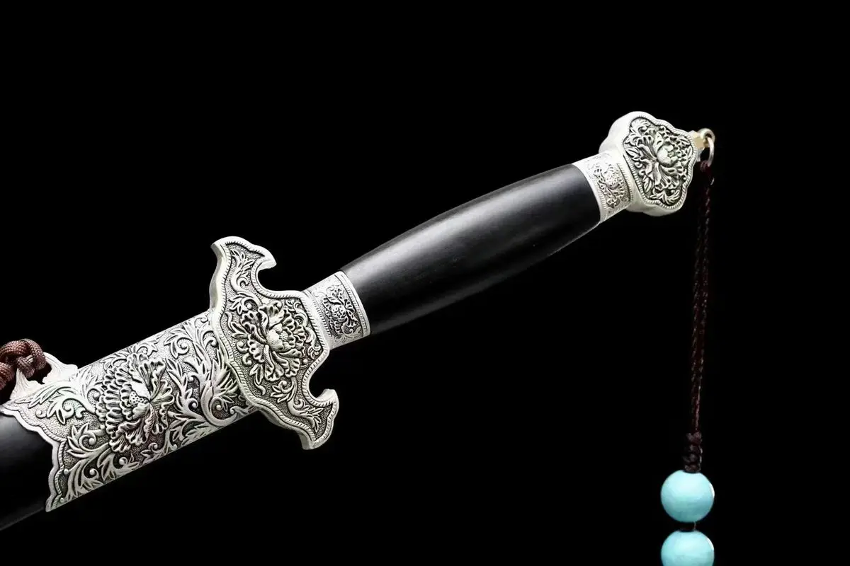 

Quality Chinese Kung Fu Sword WUSHU Blade Falchion Manganese Steel Edge Silvery Peony Fitting