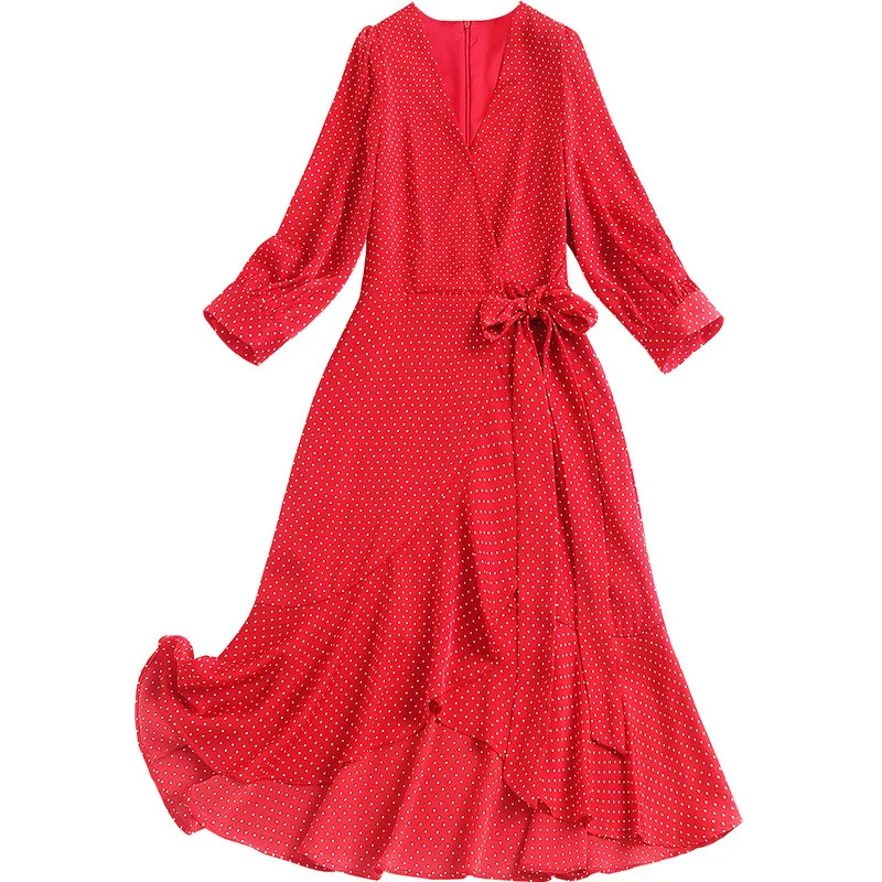 

SHUCHAN Spring/Autumn 2021 Sexy & Club Dress for Women Trumpet / Mermaid Dot Three Quarter Sleeve Ruffles Knee-Length