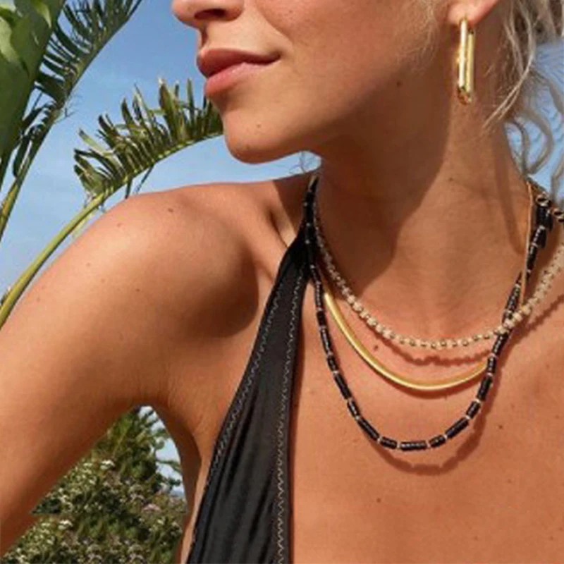 

Natural Stone Gold-color Bead Stitching Necklace 2022 Creative Symmetrical Design Clavicle Chain For Man Women Classic Versatile