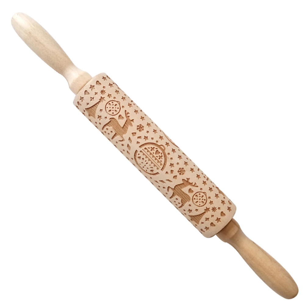 

Christmas Wooden Rolling Pin Embossing Baking Cookies Cake Dough Xmas Roller For Kitchen Cooking Baking Noodles