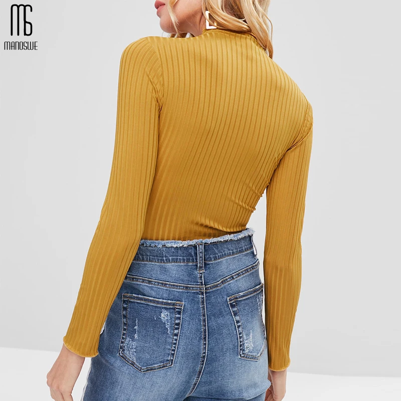 Женская трикотажная водолазка Manoswe осенняя короткая рубашка с длинным рукавом и