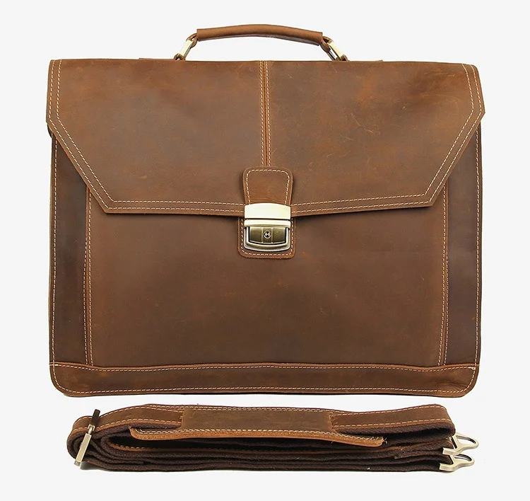 Luufan Double Layer Men Business Briefcase Bag Genuine Leather Men Laptop Shoulder Bag With Handle Large 17 Inch Computer Bag