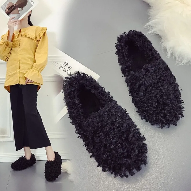 Туфли женские на плоской подошве пушистый хлопок плоская подошва повседневные