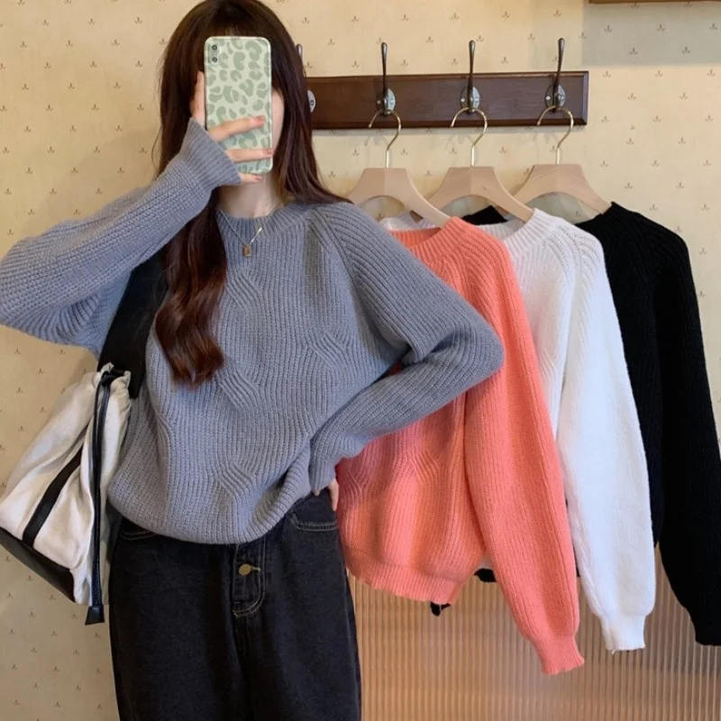 

Женский Осенний пуловер с круглым вырезом, в японском стиле