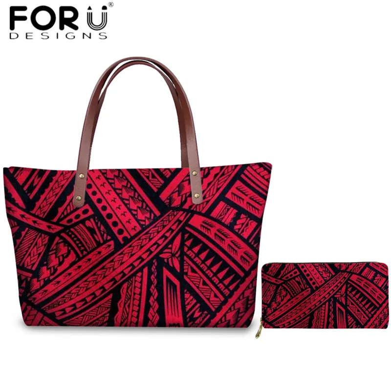 FORUDESIGNS/модные женские туфли 2 шт./компл. Сумки Роскошные полинезийские традиционные племенные стиль Tote сумки для женщин длинные кожаные кошельки - Цвет: HL3890AL-21
