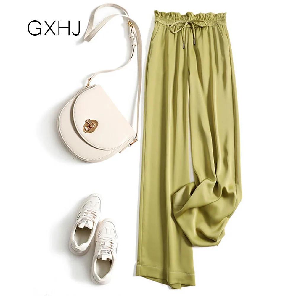 

2021 new British style women high waist wide leg pants Women's Loose Summer Pants Soft Ice Silk Ankle-Length Pant LHJ168