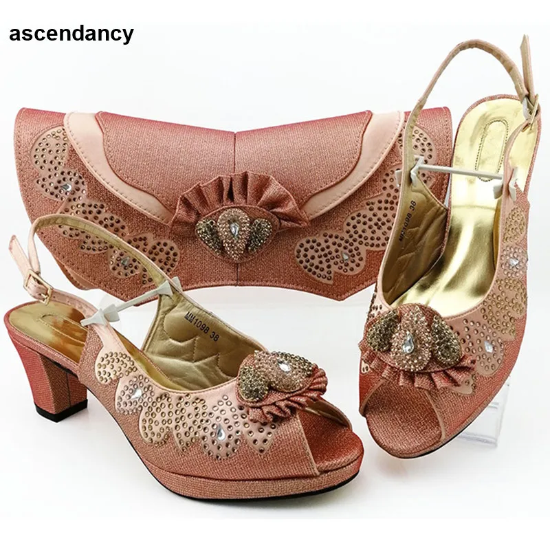 Новые модные африканские женские туфли и сумочка Итальянская обувь с сумочкой в