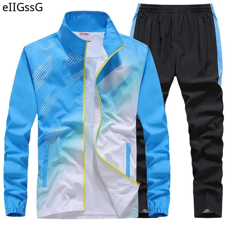 

Men's Sportswear New Spring Autumn 2 Piece Sets Man Sports Suit Jacket+Pant Sweatsuit Male Fashion Print Tracksuit Size L-5XL