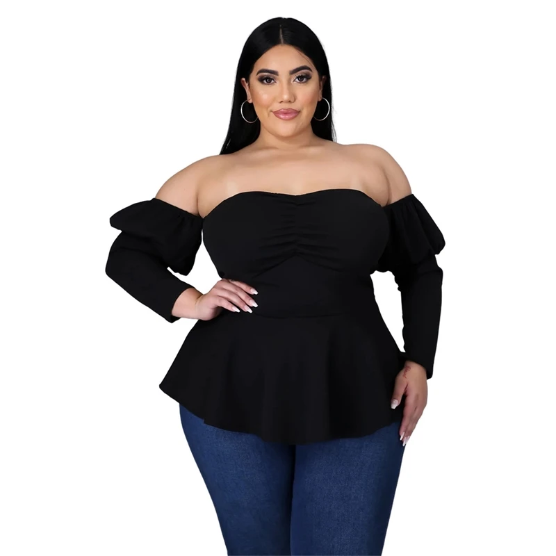 

Ap7009 fashion large women's Bubble Sleeve Ruffle shoulder top