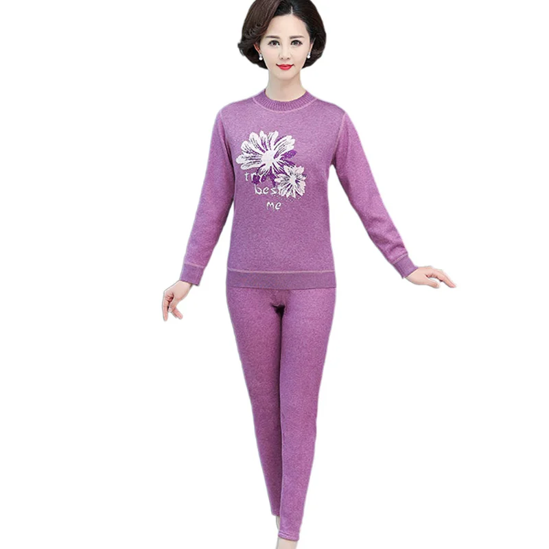 

Haute Couture Thermal Underwear Lady Clothes Set Autumn 2 Piece Set Middle age Clothing Stretch Plus Cashmere Quality Assurance