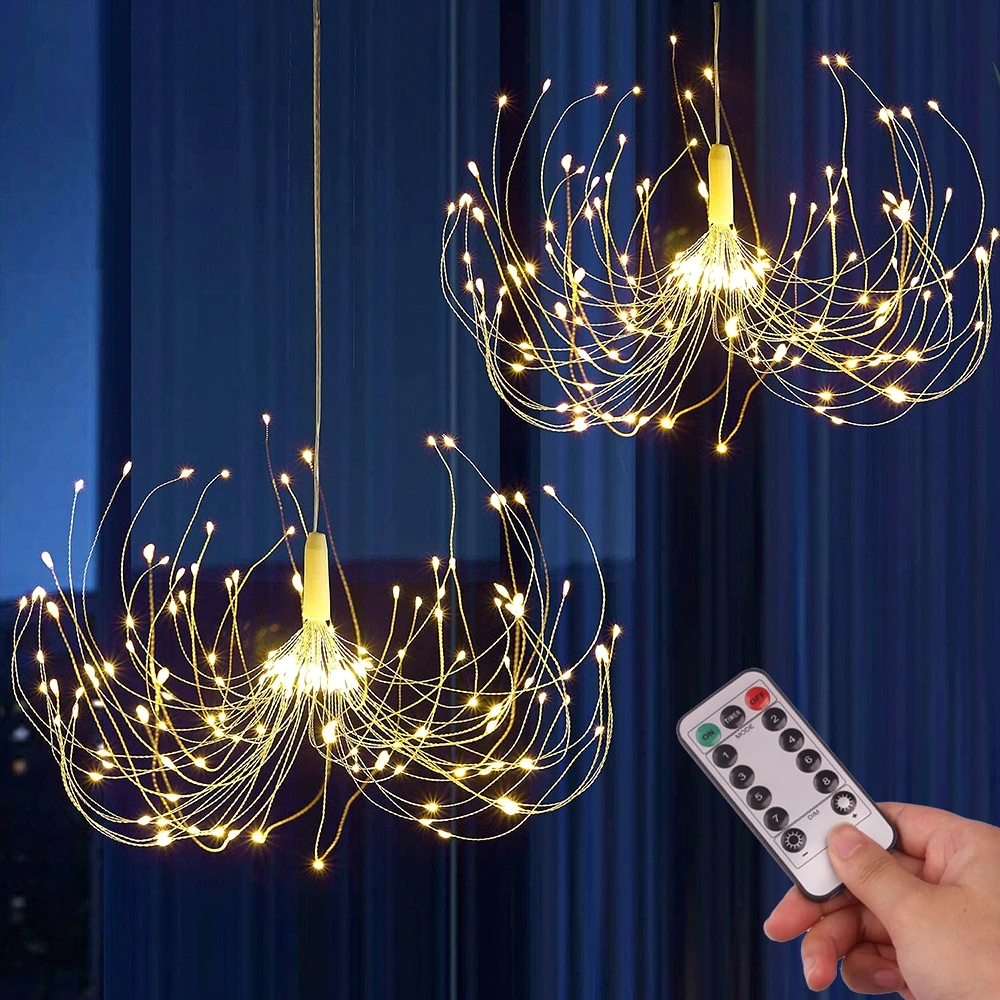 

200 LED String Lights Hanging Starburst Lamp DIY Firework Fairy Lights Christmas Garland Festival Decor Remote Twinkle Lights