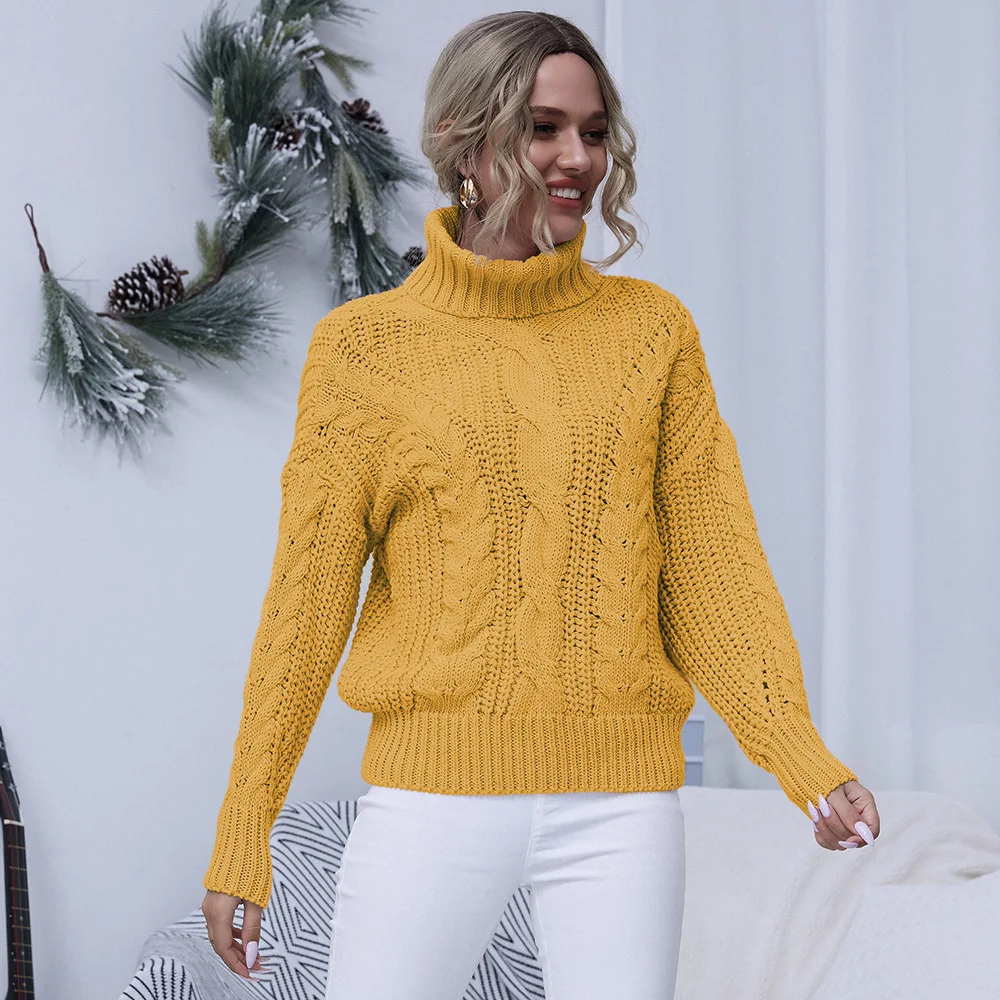 Новый Зимний женский свитер с высоким воротником и помпоном теплый плотный