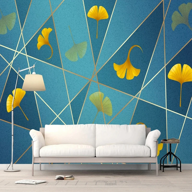 

Nordic Wallpaper Custom Art Photo Murals Modern Minimalist Golden Leaves Abstract Geometric TV Background Wall Papers Papel 3D