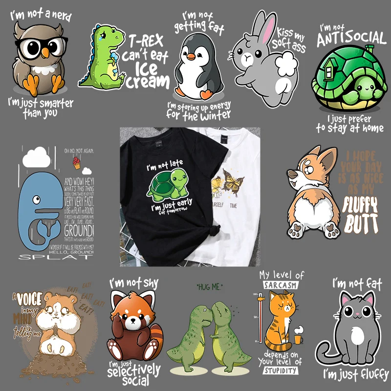 

Cartoon Animals Whale turtle Heat Transfer Owl Fox Iron-On Transfers Thermal Stickers On Clothes For Kids T-shirt
