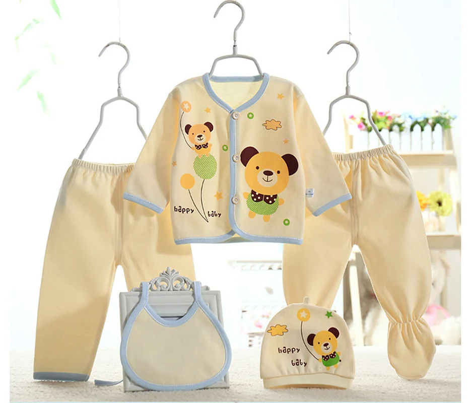 

Kids Clothes Spring/Summer Newborn Combed Cotton Breathable Baby Girl/boy Printing Four Seasons 5-Piece Set Without Box XB149