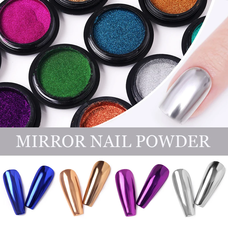 1 Box Mirror Nail Powder Sequins Pink Gold Silver Champagne Colorful Metal Effect Nail Glitter Dust Pigment Decoration
