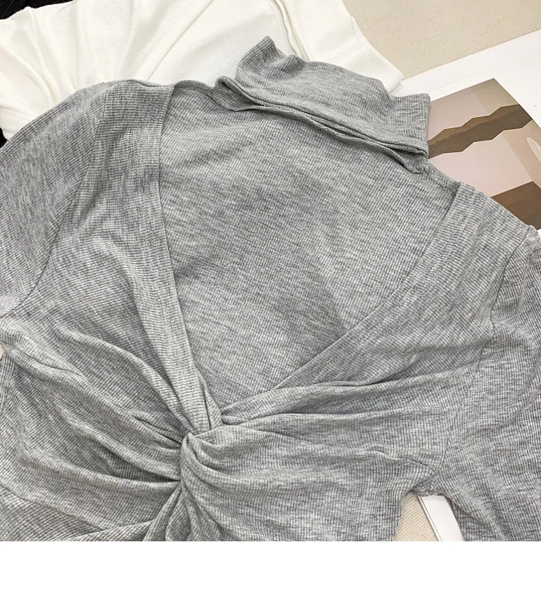 

Women's V-neck Full Sleeve Criss-Cross Sexy Halter Cotton T-shirts Girls Soft Tees Tops for Female 2021 Spring