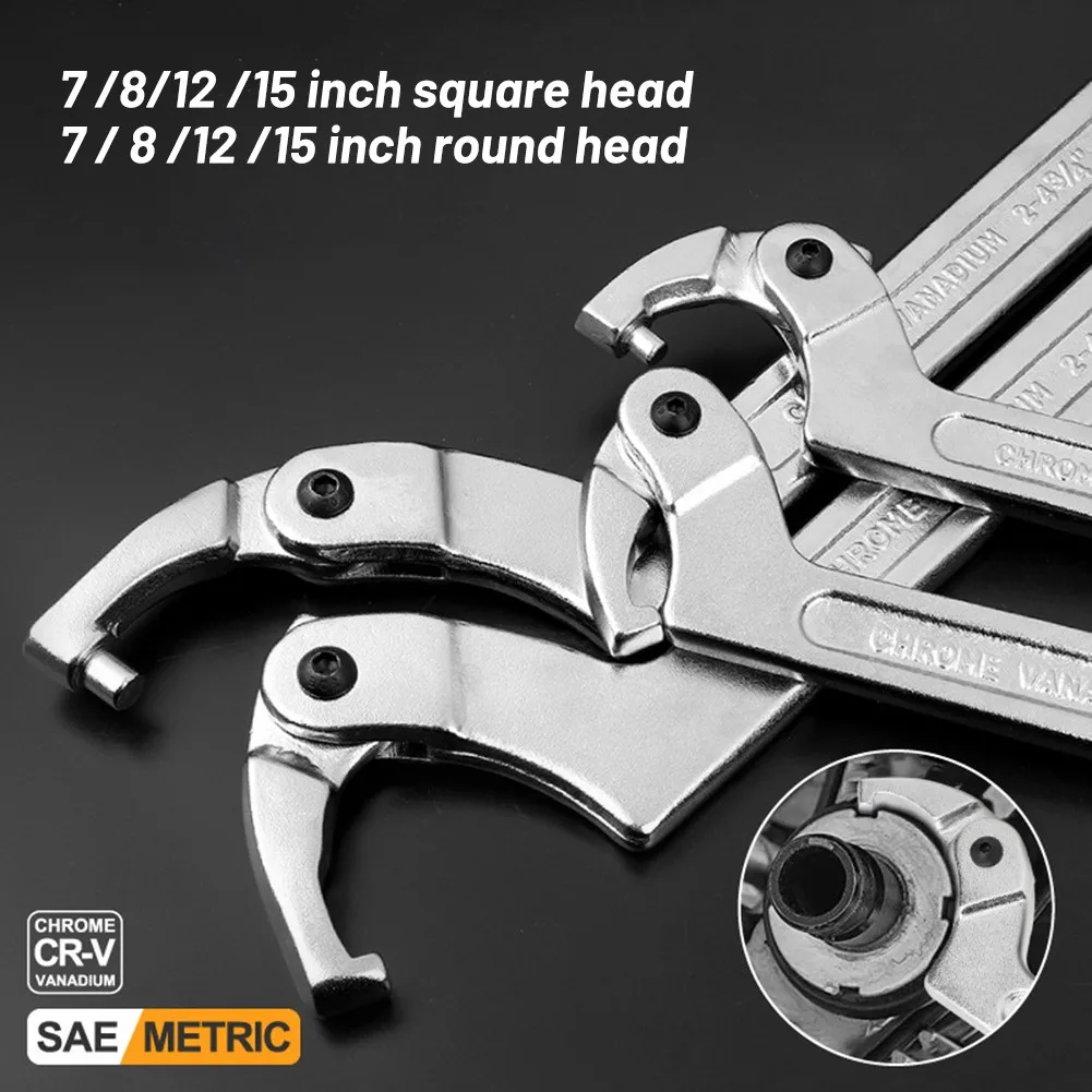 

7/8/12/15inch Adjustable Square/Round Head Hook Wrench C Spanner Chrome Vanadium Steel Hand Tool For Motorcycle
