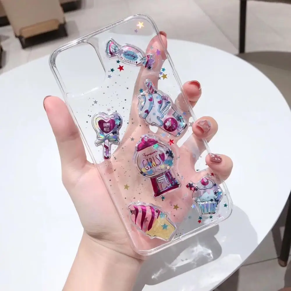 ORYKSZ Lovely Ice cream Phone Case For iPhone 11 Pro Max Cases XR XS X 6 6S 7 8 Plus Glitter Silicon Cover Coque |