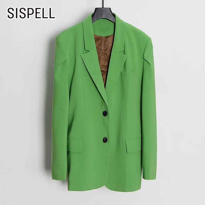 

Женский однотонный Блейзер SISPELL, повседневное Свободное пальто с отложным воротником и длинным рукавом, 2021