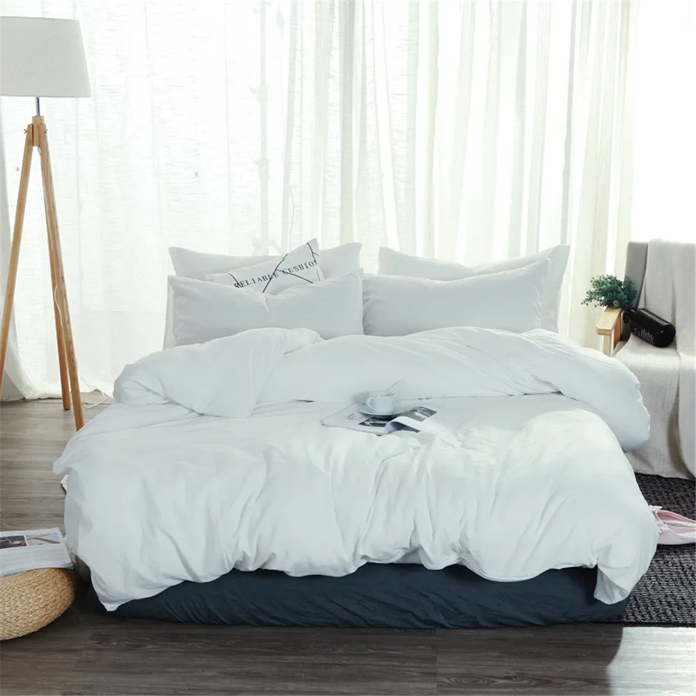 

Soft Washed Cotton Bedding Set white Bedlinen twin full queen king Duvet Cover bed sheet pillowcase adult solid color Bedclothes