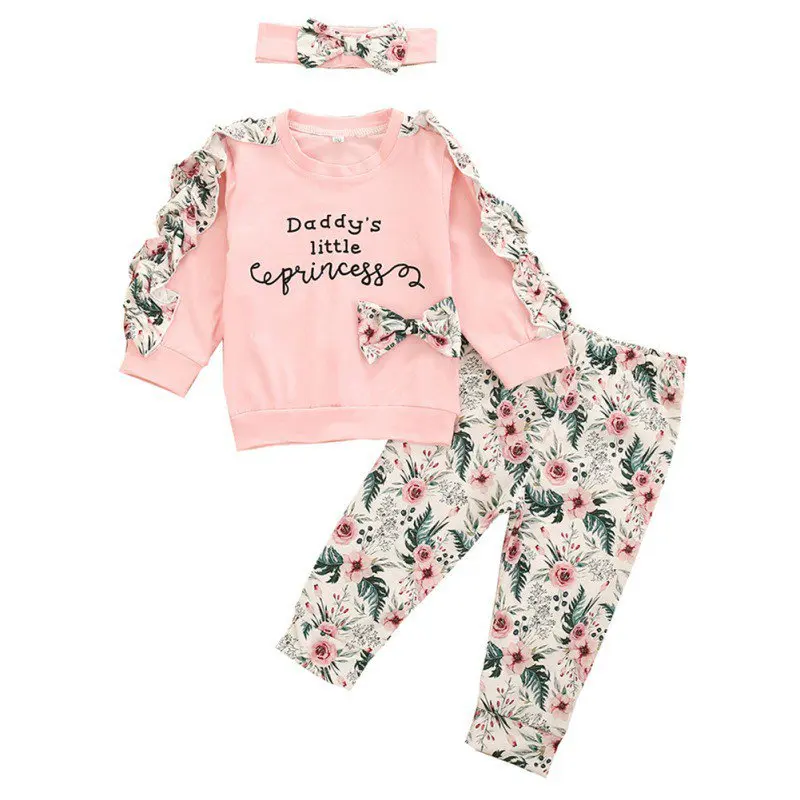 

3 шт., хлопковая футболка и штаны для новорожденных девочек