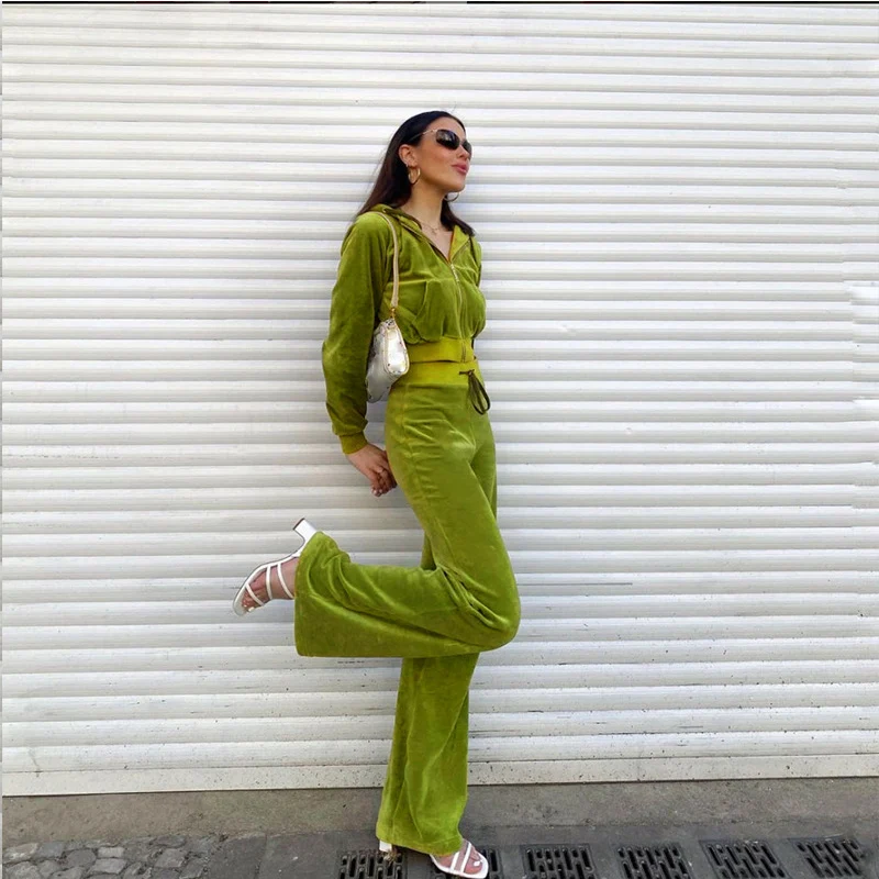 

Autumn Velvet 2 Piece Sets Womens Outfits Casual Hooded Sporty Tracksuit Women Two Piece Pants Set Long Sleeve Jogging Femme