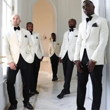 Ternos de casamento branco para padrinhos 2 peça personalizado magro masculino conjunto feito sob encomenda jaqueta com calças pretas melhor homem traje homme (1)