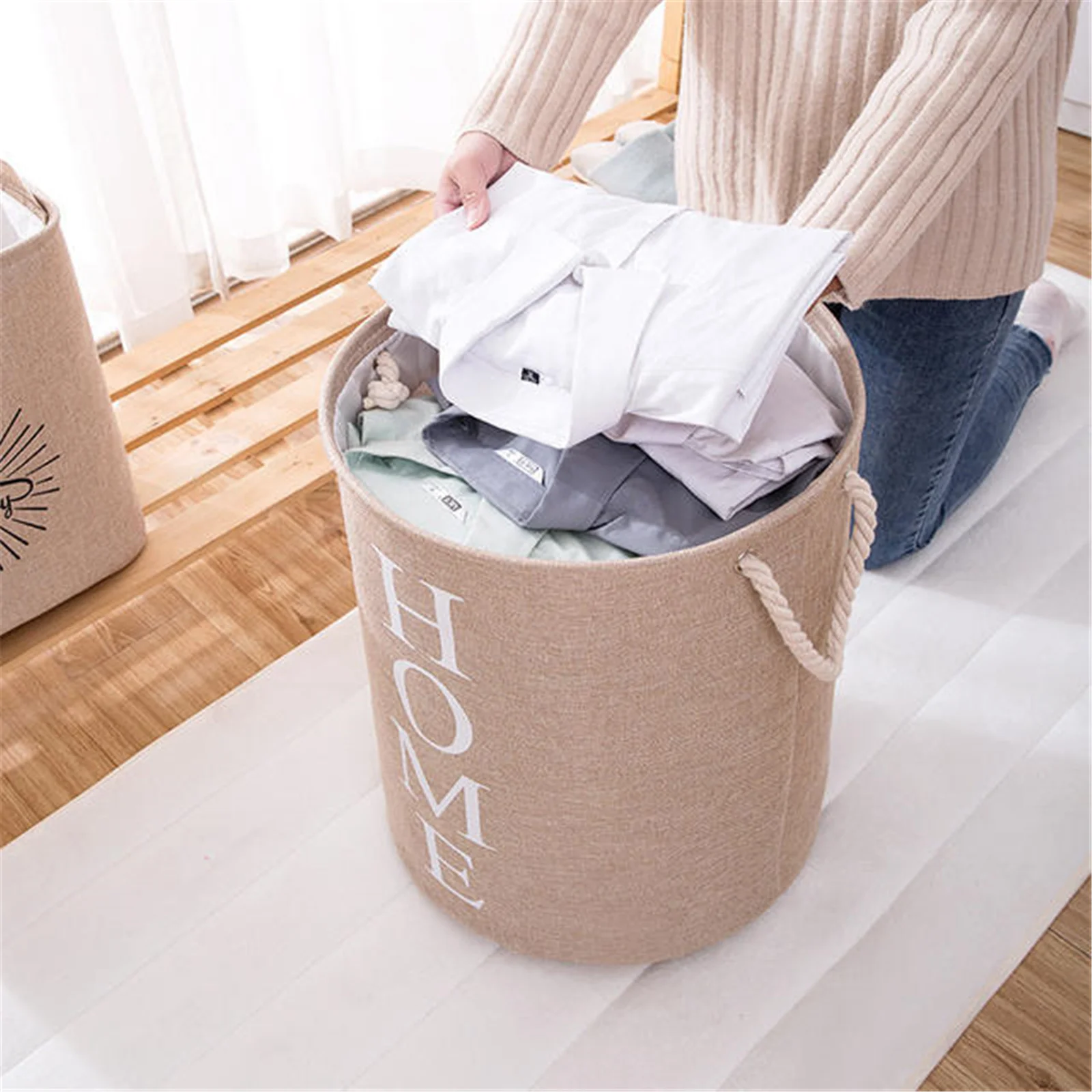 

Simulation Linen Cloth Art Portable Dirty Clothes Hamper Dirty Clothes Basket Toy Storage Basket Household HK3