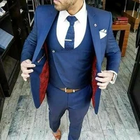 high quality custom made notched lapel blazer navy blue groom wear suits lasted design 3 piecesjacketvestpants men suits