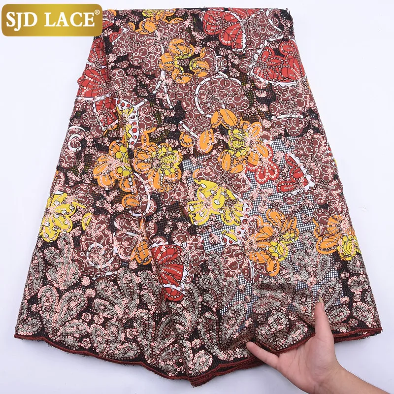 

Кружевная цветная французская кружевная ткань SJD, африканская кружевная ткань с вышивкой, с блестками, высококачественные сетчатые кружева...
