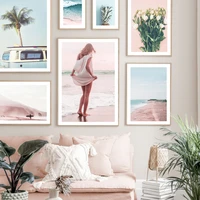 pink beach beauty coconut tree pineapple tulip wall art canvas painting nordic posters and prints wall pictures for living room