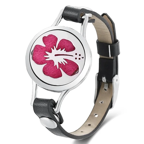 Flower 5 Подсолнечное масло диффузор для эфирных масел медальон, браслеты из искусственной кожи Нержавеющая сталь Стразы медальон для Для женщин браслет для ароматерапии - Окраска металла: Flower 5