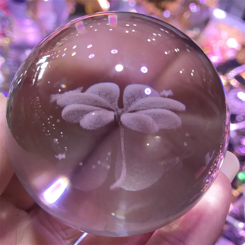 

60 мм 3D четырехлистный клевер, хрустальный шар, искусственный шар, хрустальные поделки, украшение для дома, подарок на день рождения, украшен...