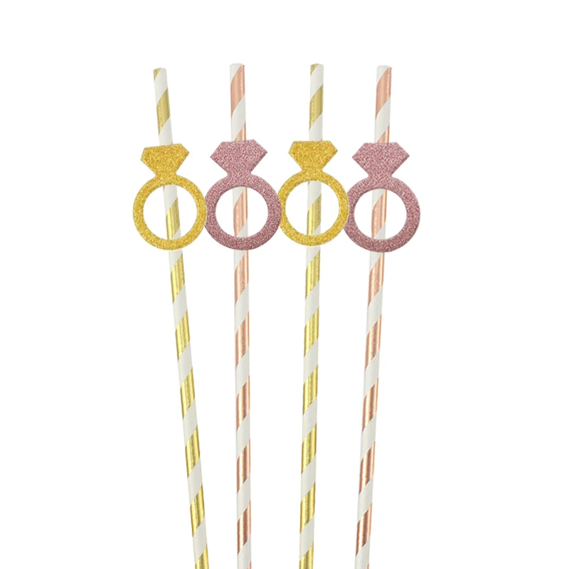 Chicinlife 10Pcs Diamond Ring Drinking Paper Straws Bachelorette Party Bridal Shower Engagement Wedding Decoration Supplies | Дом и сад