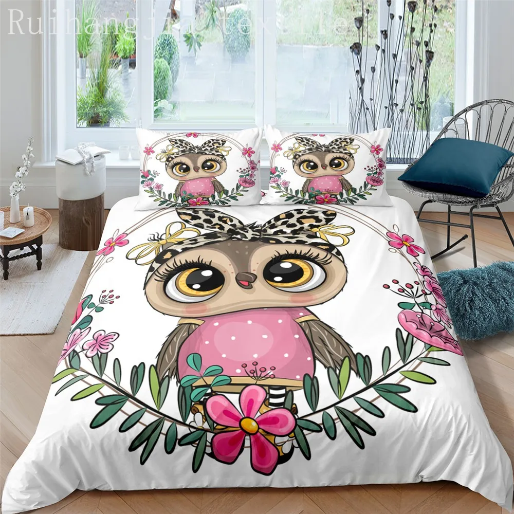 

3D Owl Printing Duvet Cover Set Microfiber Bed Sheet Halloween Bedding Set Twin Full Queen King Size Quilt Cover