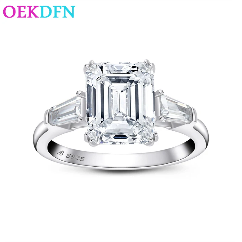 

OEKDFN 100% 925 Sterling Silver Rings For Women Emerald Cut Created Moissanite Gemstone Engagement Wedding Ring Fine Jewelry