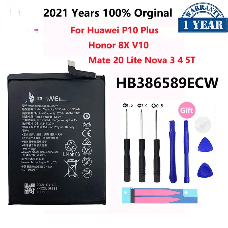 

100% Original HB386589ECW For Huawei Honor 8X 3650mAh View 10 Mate 20 Lite P10 Plus P10Plus Nova 3 4 5T Battery Batteria