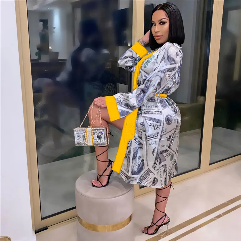 2020 модная женская пижама для денег Бандажное платье средней длины с длинным